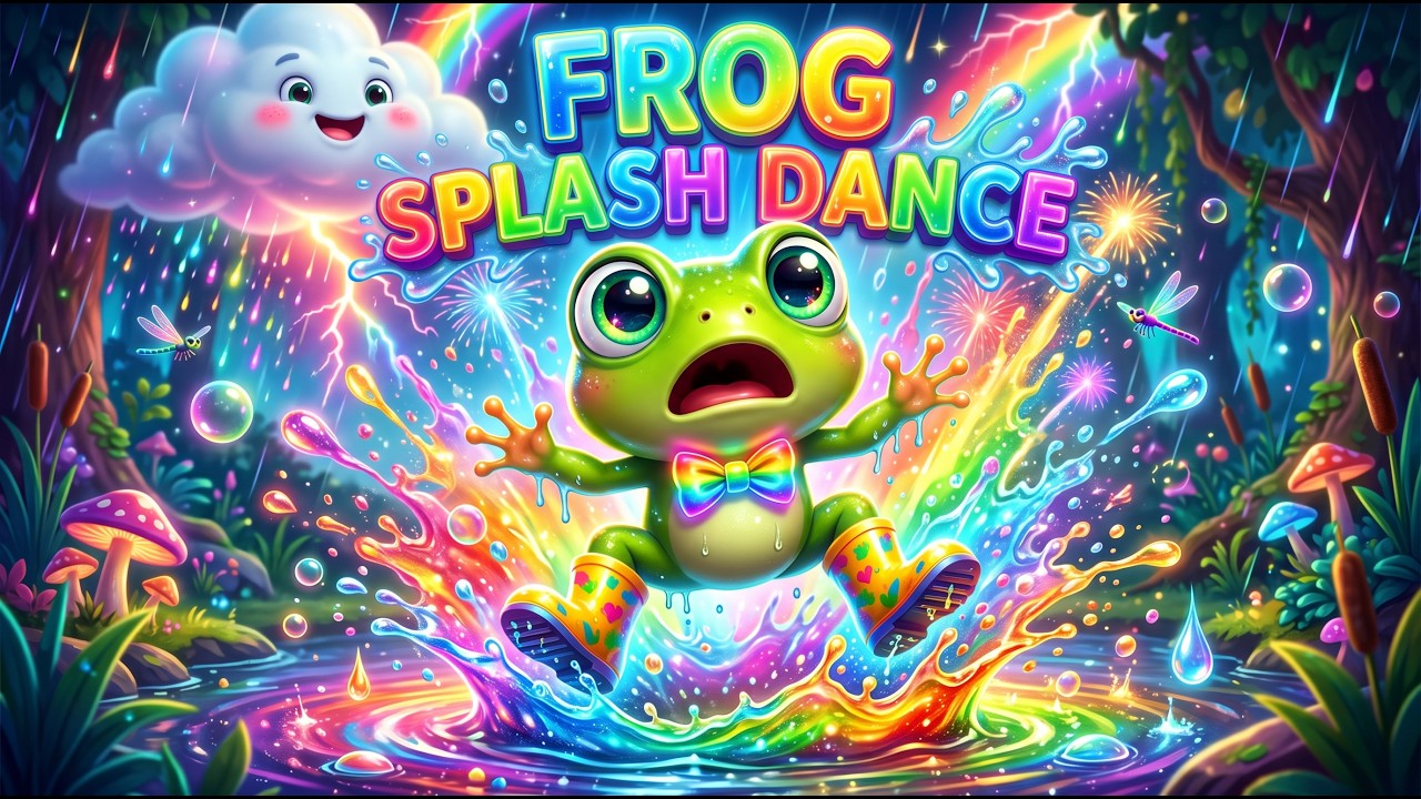 Frog Splash Dance 🐸 Rainbow Puddle Party Nursery Rhyme for Toddlers auf YouTube ansehen Frog Splash Dance 🐸 Rainbow Puddle Party Nursery Rhyme for Toddlers auf YouTube ansehen