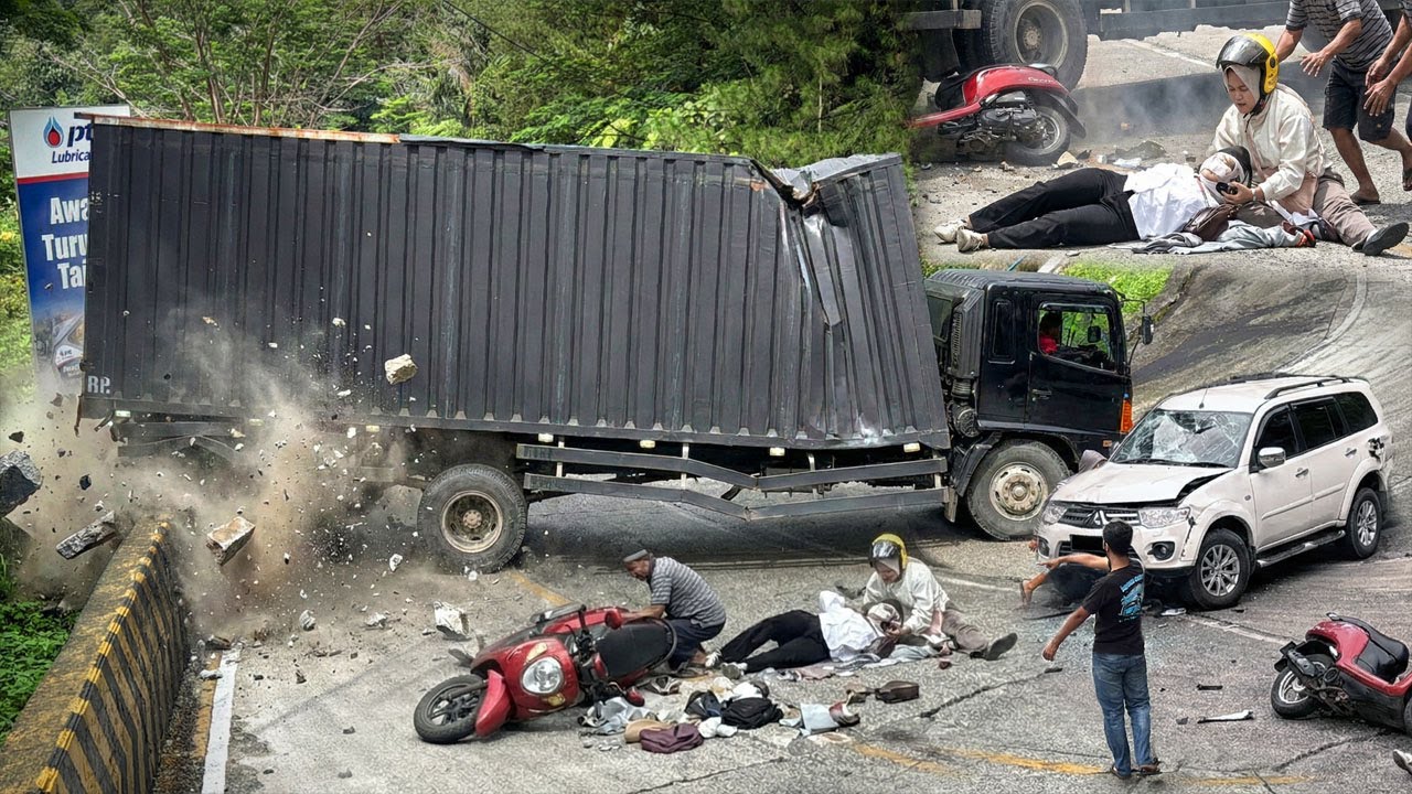 TEREKAM SANGAT JELAS !!! DETIK DETIK TRUK HANTAM BETON, Pengendara Motor Pingsan di Sitinjau Lauik