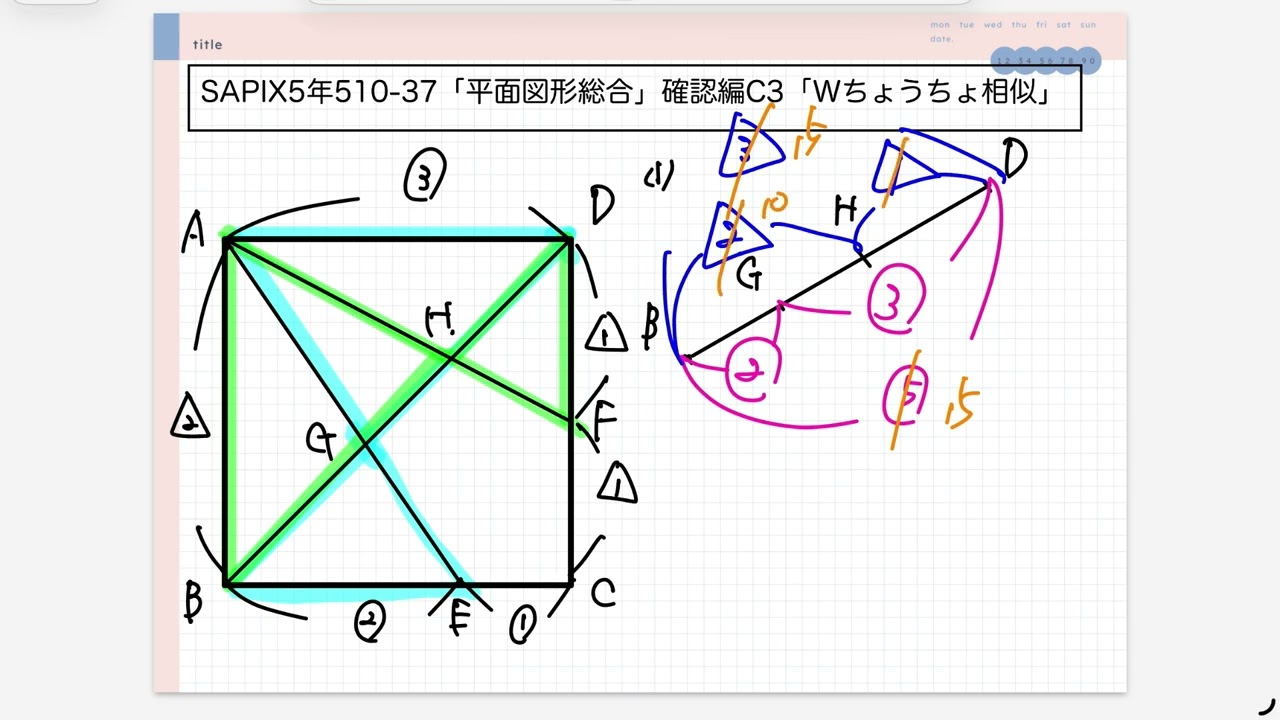 SAPIX5年510-37「平面図形総合」確認編C3「W蝶々相似」