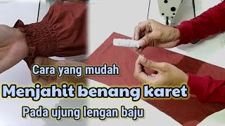 How to sew elastic thread on the end of a shirt sleeve || And here's how to set it up