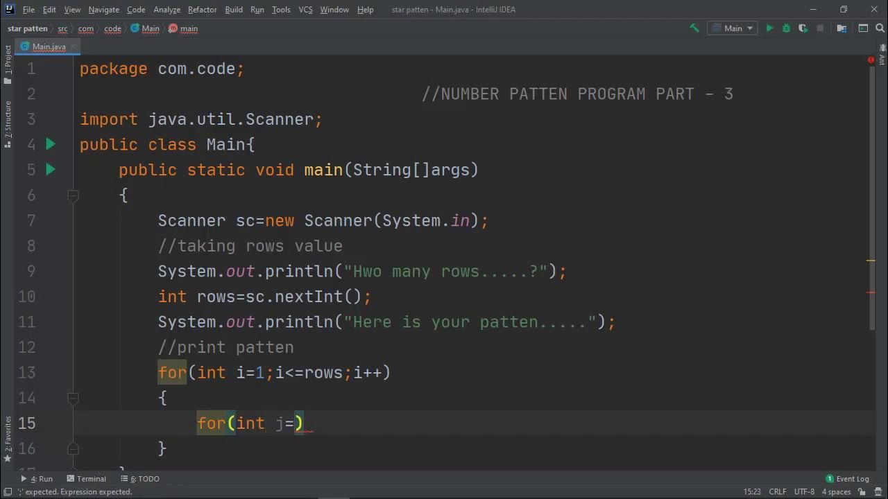 PRINTING HALF PYRAMID OF NUMBERS PATTEN IN JAVA PART- 3 ||BY THUNDER ...