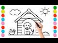 Easy Dog House Drawing and Coloring for Kids | Simple Drawing Tutorial