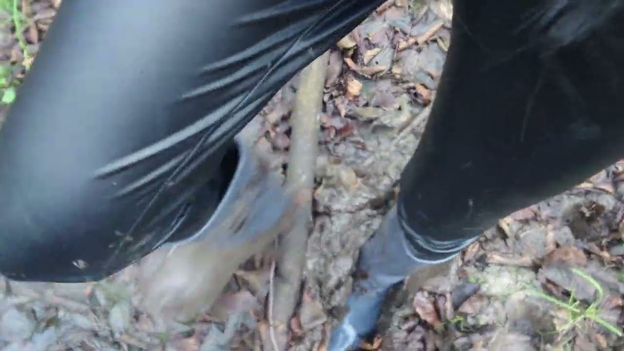 Grey High Heel Rubber Boots in Mud 11