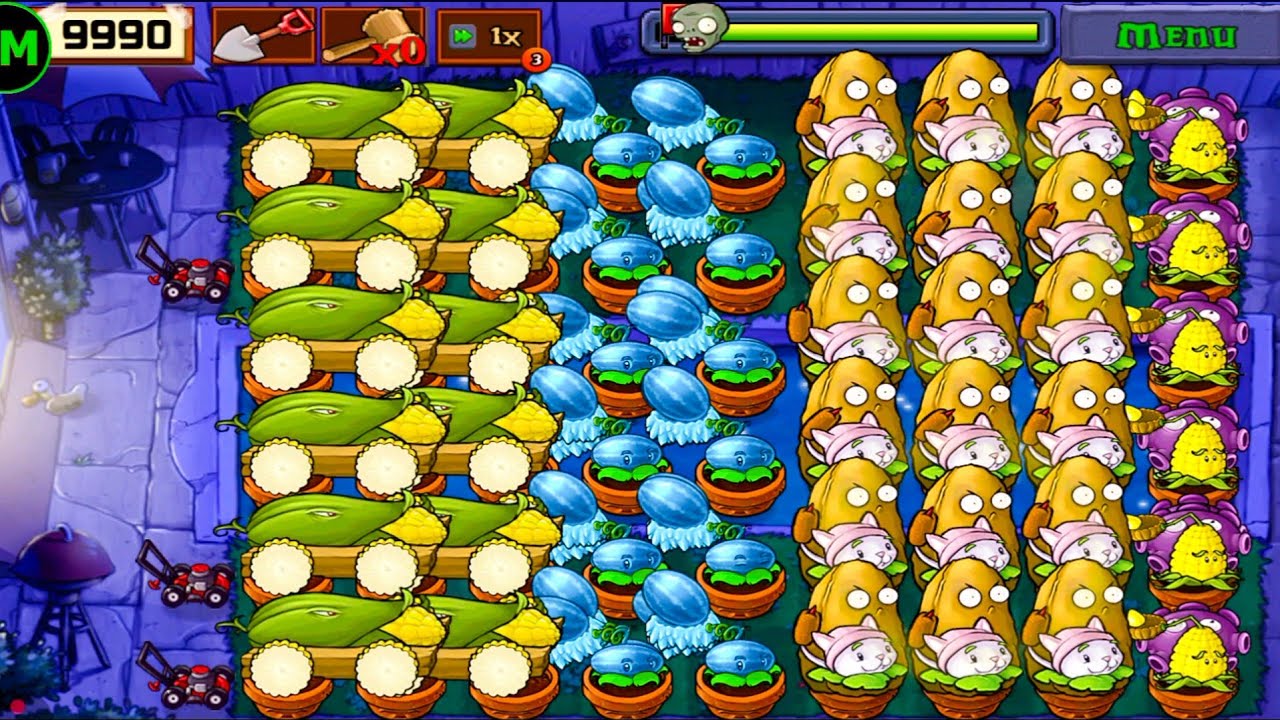 Plants Vs zombies Survival Fog Cob Cannon+Snow Melon Pult+Cattail+Tall Nut Vs All Zombies Gameplay 