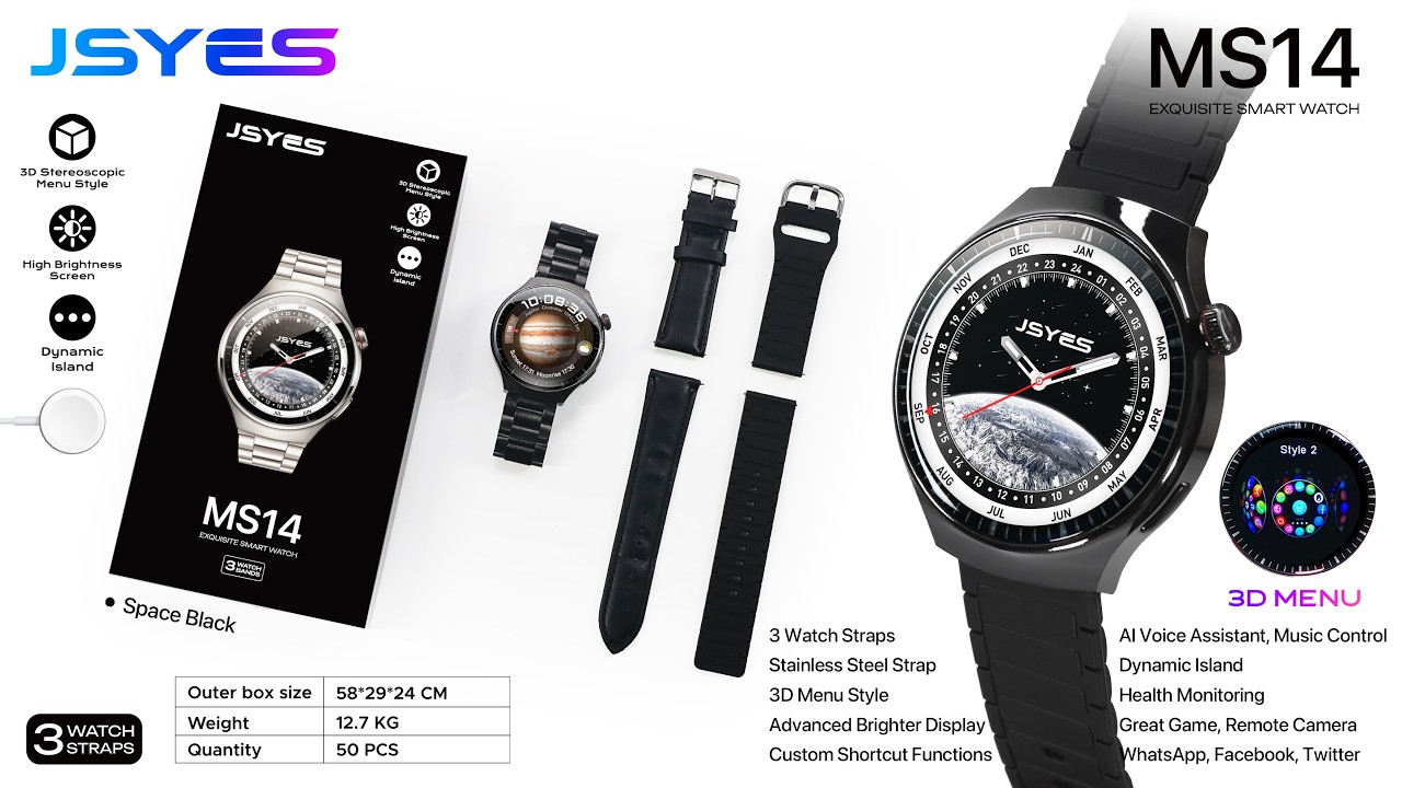 🌟 MS14 | Smartwatch | 3 Watch Straps | JSYES