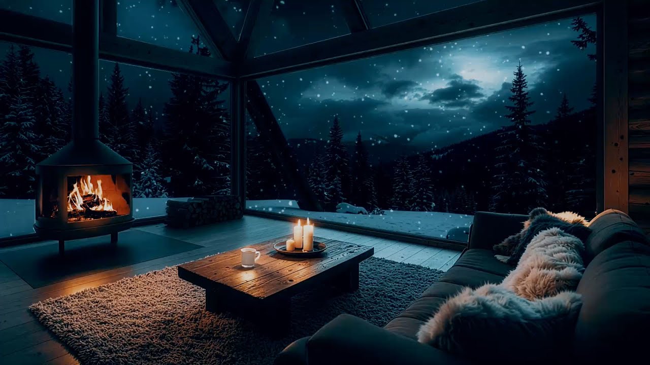 Cozy Winter Night Living Room Ambience | Smooth Elegant Jazz for Stress Relief & Calm