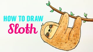 HOW TO DRAW SLOTH | Easy & Cute Sloth Drawing Tutorial For Beginner / Kids
