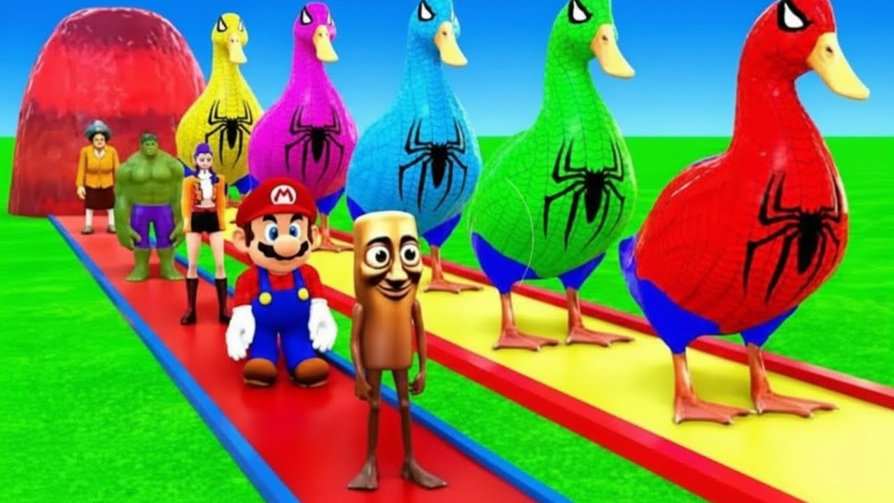 Spiderman vs Wild Animals 😱 | Long Slide Game with Cow, Elephant, Gorilla & Tiger 🐘