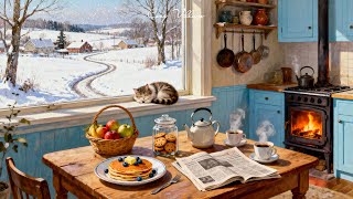 Snowy morning 1940s with jazz oldies playing in another room to unwind, sleep | crackling fireplace screenshot 3