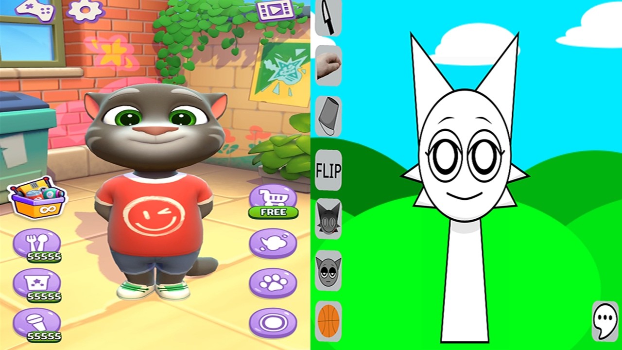 Talking Tom Cat vs Talking Sprunki Wenda & Brud 67 - All Foods All Gadgets All Animations