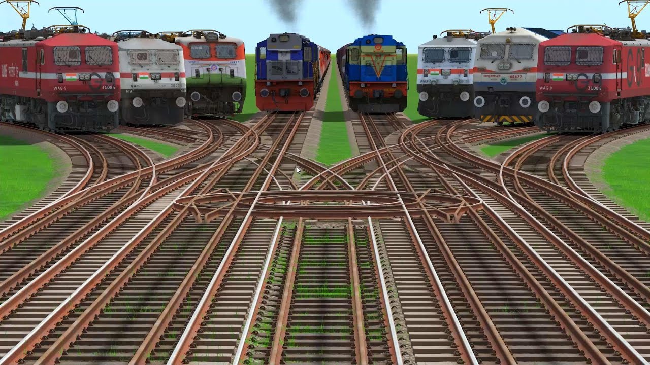 🪧Eights Trains Run At Bumpy Bridge Curve Branches Railroad Crossing Tracks | Trains Crossing Games 