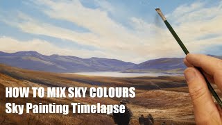 OIL PAINTING - How to mix sky colours and a sky painting timelapse.