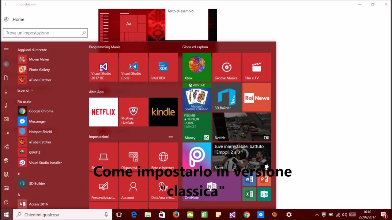 TUTORIAL: COME PERSONALIZZARE IL MENU START IN WINDOWS 10 - YouTube