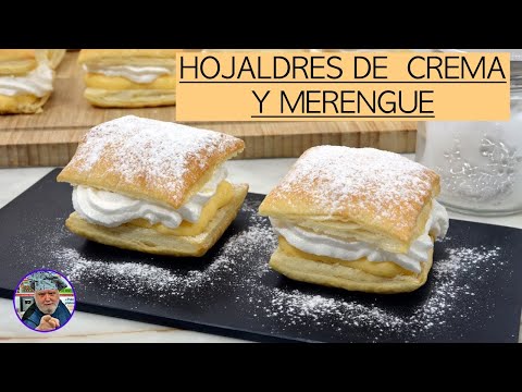 Pastel relleno con crema y merengue - hojaldre con merengue - Hojaldre con crema - gastronomía