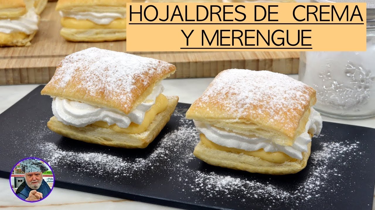 Pastel relleno con crema y merengue - hojaldre con merengue - Hojaldre con crema - gastronomía