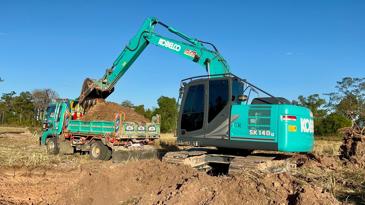KOBELCO SK140LC-11 กับงานขุดลอกหน้าดินนาใส่ดั้ม6ล้อวิ่งงานถมที่ EP.1785