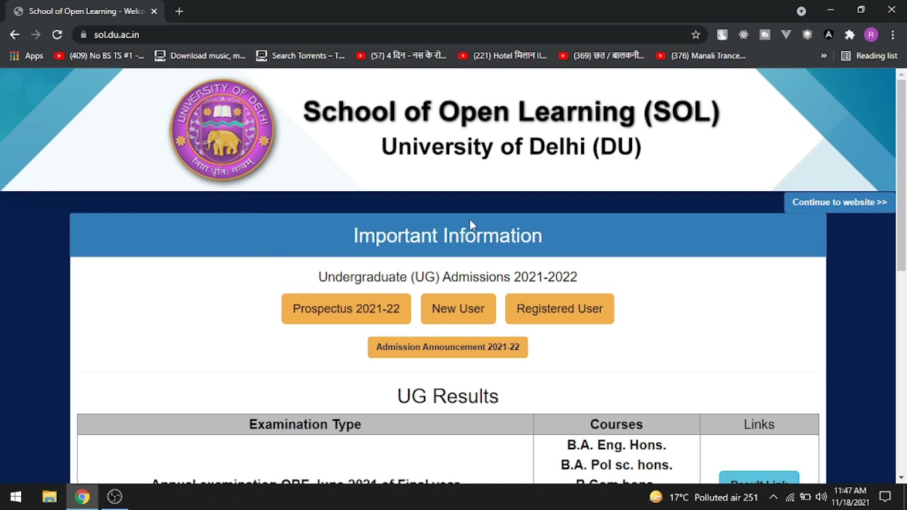 DU SOL Admission 2021-22 | DU admission form for 2nd Year👍👍