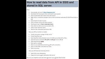 How to read data from API using SSIS and stored in SQL server.