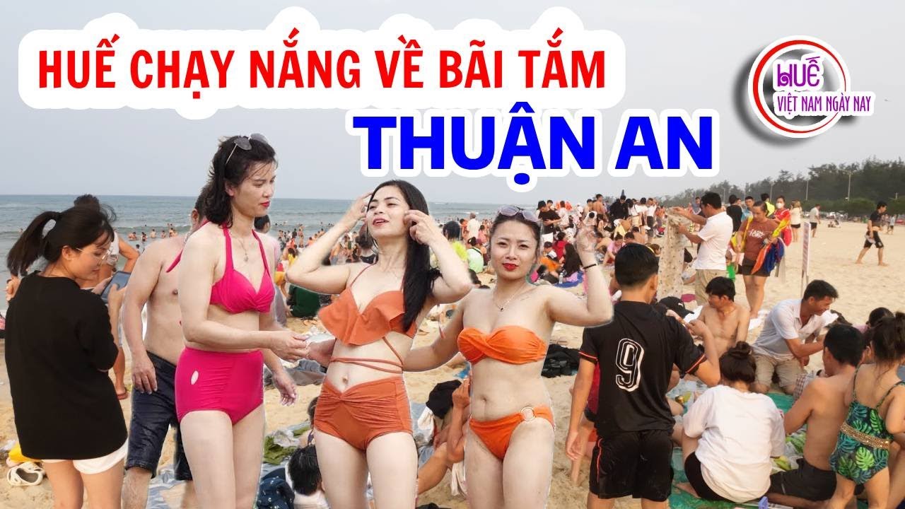 Huế nóng bà con đổ xô về bãi tắm Thuận An đông nghịt người trước festival Thuận An biển gọi