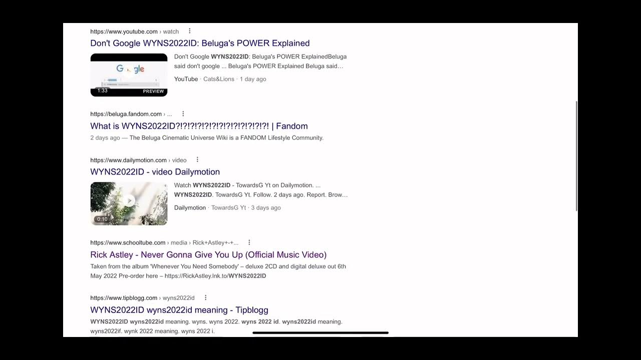 I googled WYNS2022ID and this is what happened… Beluga1 YouTube