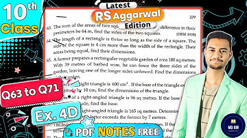 Ex 4D Q63 to Q71 | Class 10 Rs Aggarwal | Quadratic Equations | Chapter 4 | CBSE 2023 - 24 | MD Sir