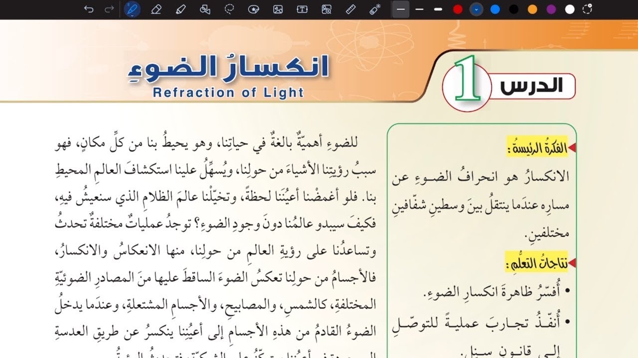الصف التاسع/الفيزياء/درس انكسار الضوء ج(١)
