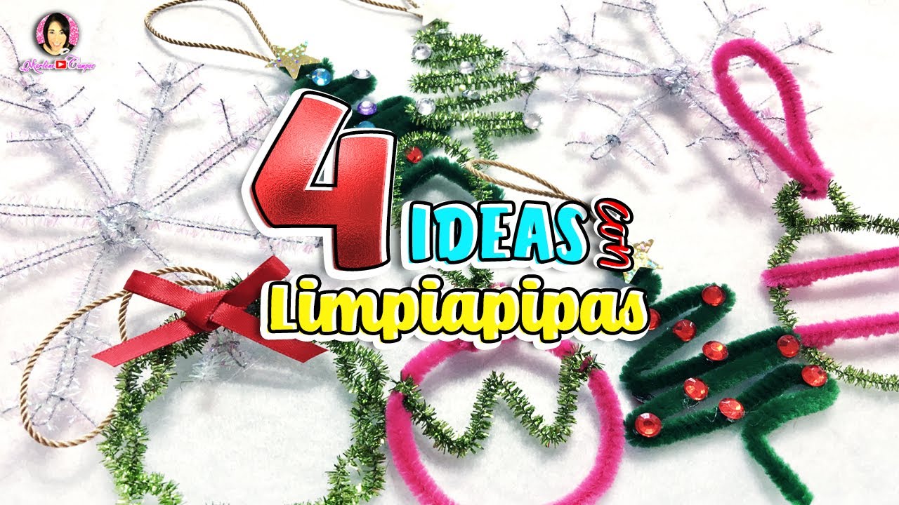 4 IDEAS BRILLANTES PARA NAVIDAD con ( LIMPIAPIPAS ) súper ECONÓMICOS 🎄DIY  con Marlene Campos 