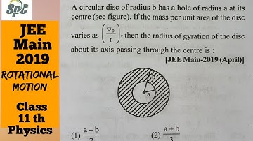 A circular disc of radius b has a hole of radius a at its centre . If the mass per unit area of the
