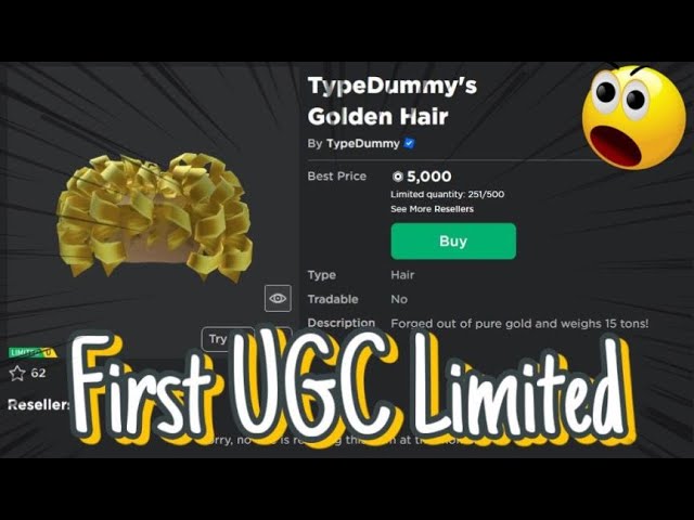 Roblox Trading News  Rolimon's on X: The first Roblox UGC limited has  become resellable! TypeDummy's Golden Hair came out on April 5th at 5,000  Robux and is now being resold. Other