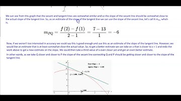 Math 1A 2.6 Example of Finding a Tangent Line on a Curve
