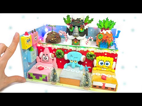 #christmas DIY Miniature Spongebob &amp;<strong>amp</strong>; Friends Winter Board House♥spongebob♥Sqidward♥Patrick <strong>star</strong>