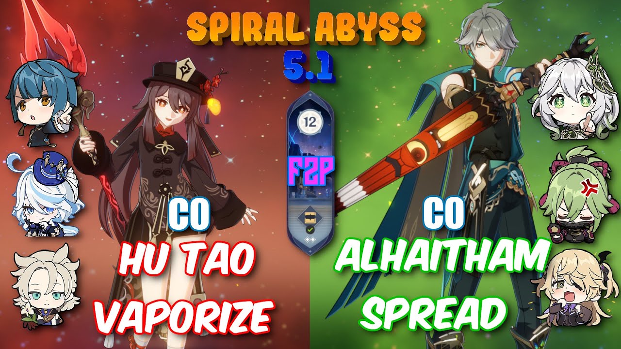 🔥 C0 Hu Tao Vaporize And C0 Alhaitham Spread | NEW Spiral Abyss 5.1 Floor 12 | Genshin Impact