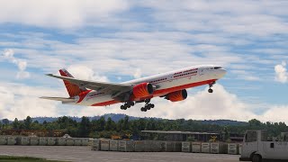 Beautiful View Moment Landing AIR INDIA Boeing 777 Landing At Zurich Airport