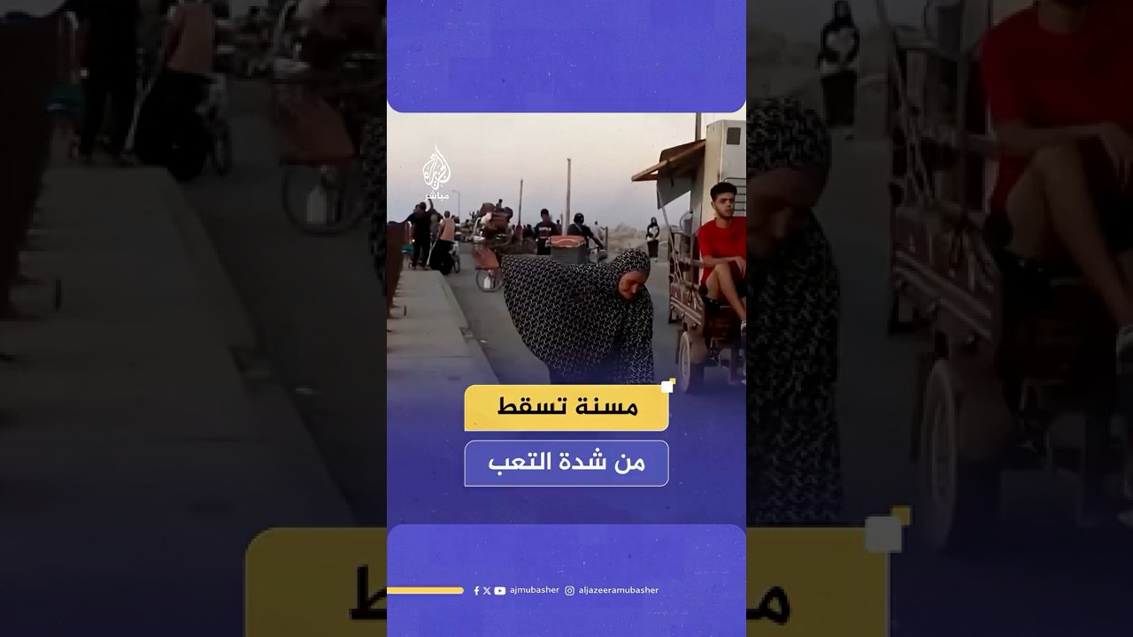 تنزح من غزة مشيا على الأقدام.. مسنة فلسطينية تسقط أرضا بعد مشقة النزوح من مدينة غزة إلى جنوب القطاع