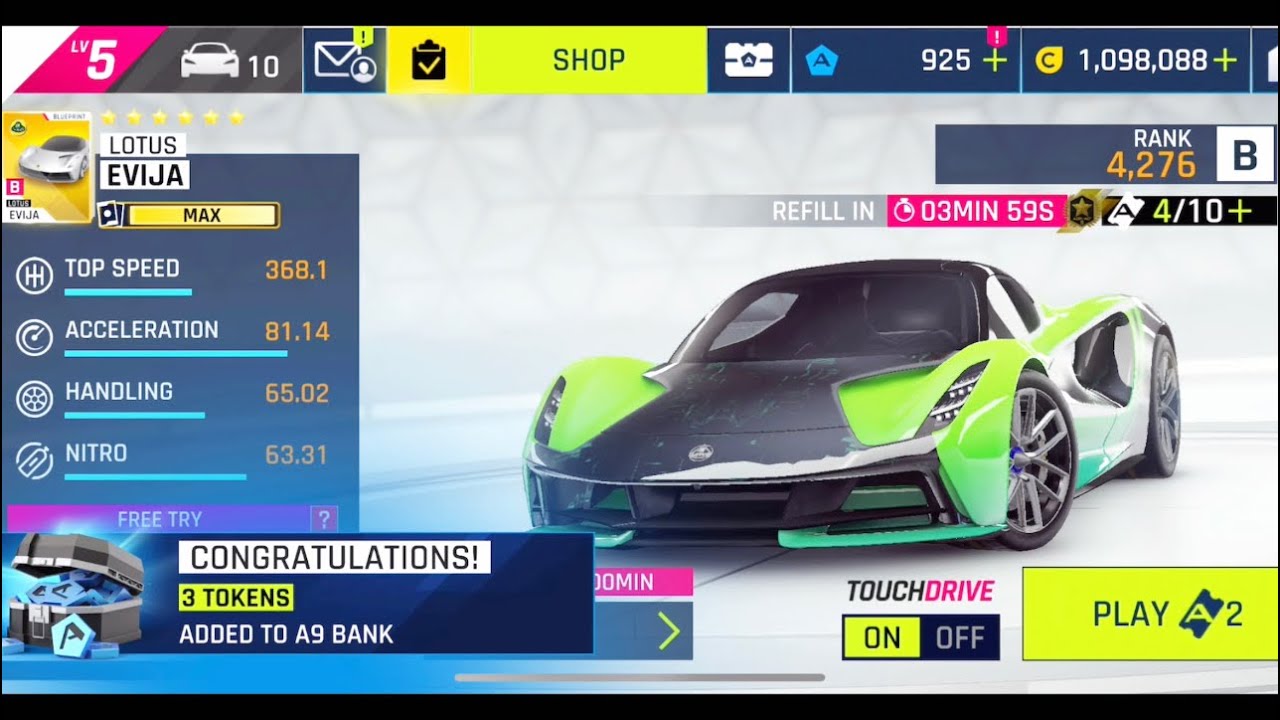 LOTUS EVIJA BUGATTI CHIRON ASPHALT 9 MOD APK GAMEPLAY (MOBILE