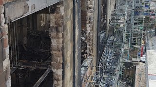 The extent of damage to glasgow school art following a devastating
fire last week has been revealed in drone footage wreckage. ar...