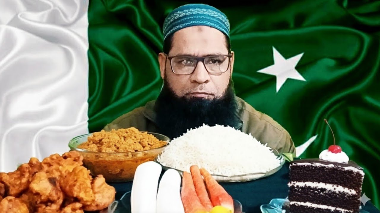 ASMR eating spicy cauliflower chicken and white rice and cauliflower pakora and cake 🎂