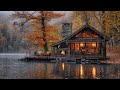 More calm when immersing with autumn rain by the lake ambience and fireplace  rain melody