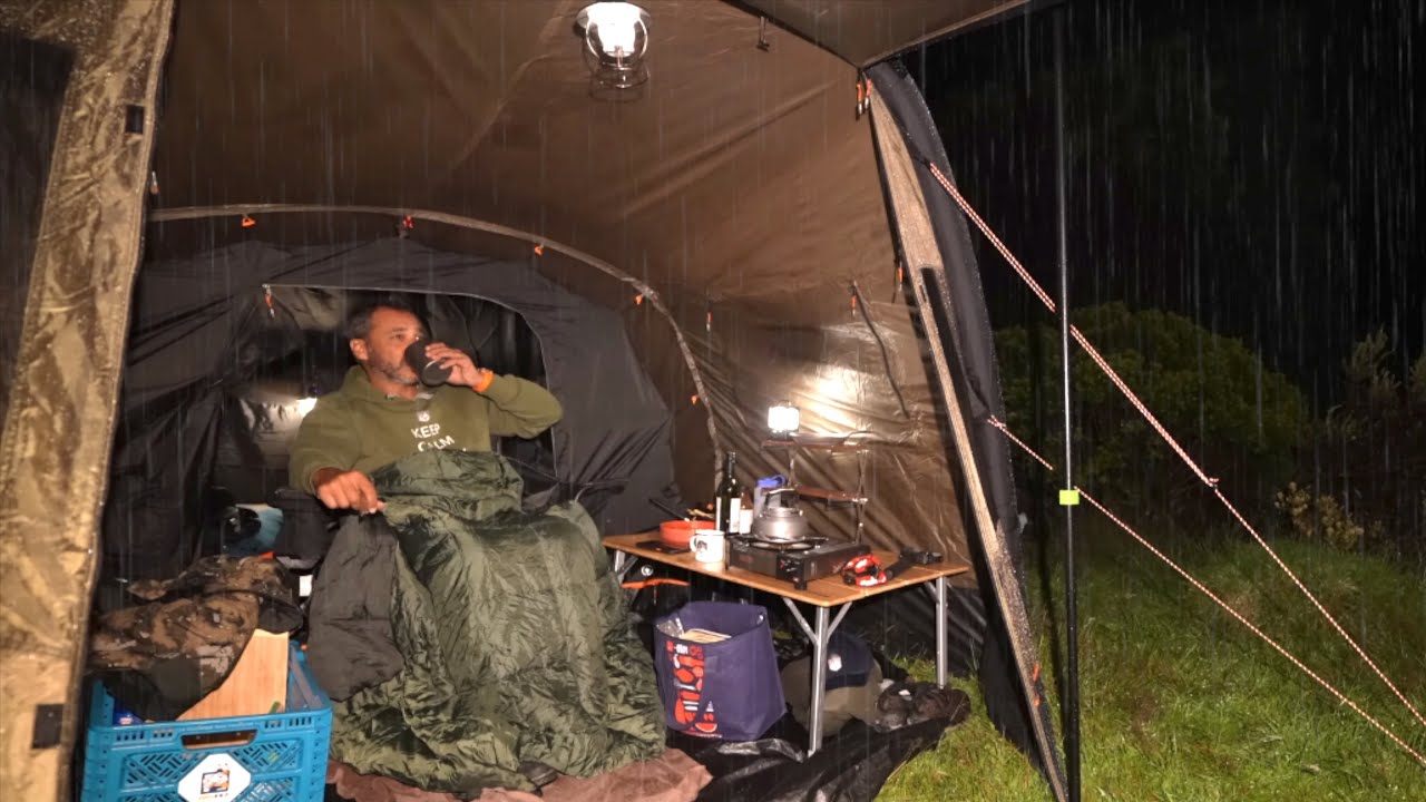 Car Camping in Rain Storm on Mountain – OZTent AT4 Air Tent