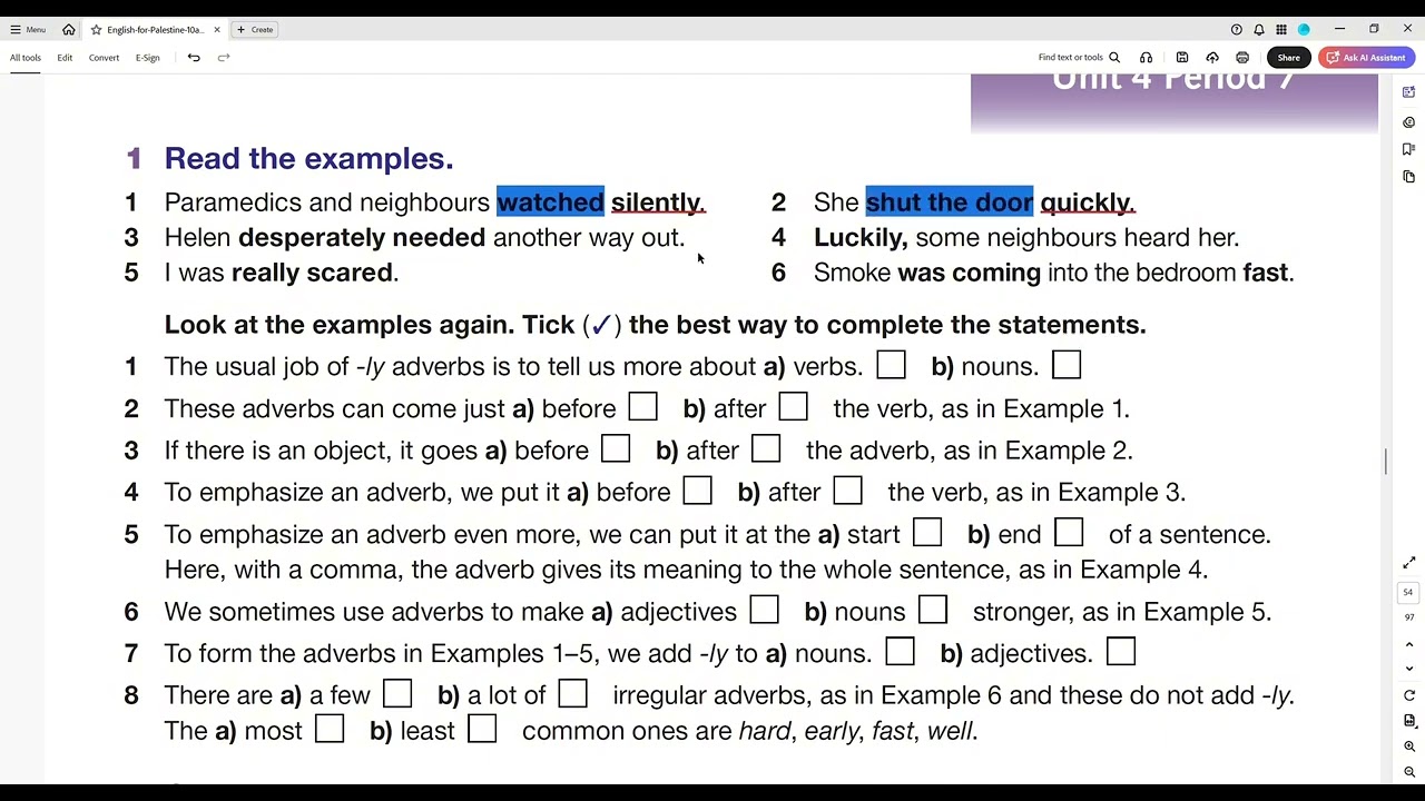 ‏حل أسئلة القواعد للصف العاشر الرابعة صفحة 49-54-55 