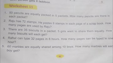 Dav Public School  Class 3 Math Unit 5 Worksheet 11 || Division || @madhubanclasses