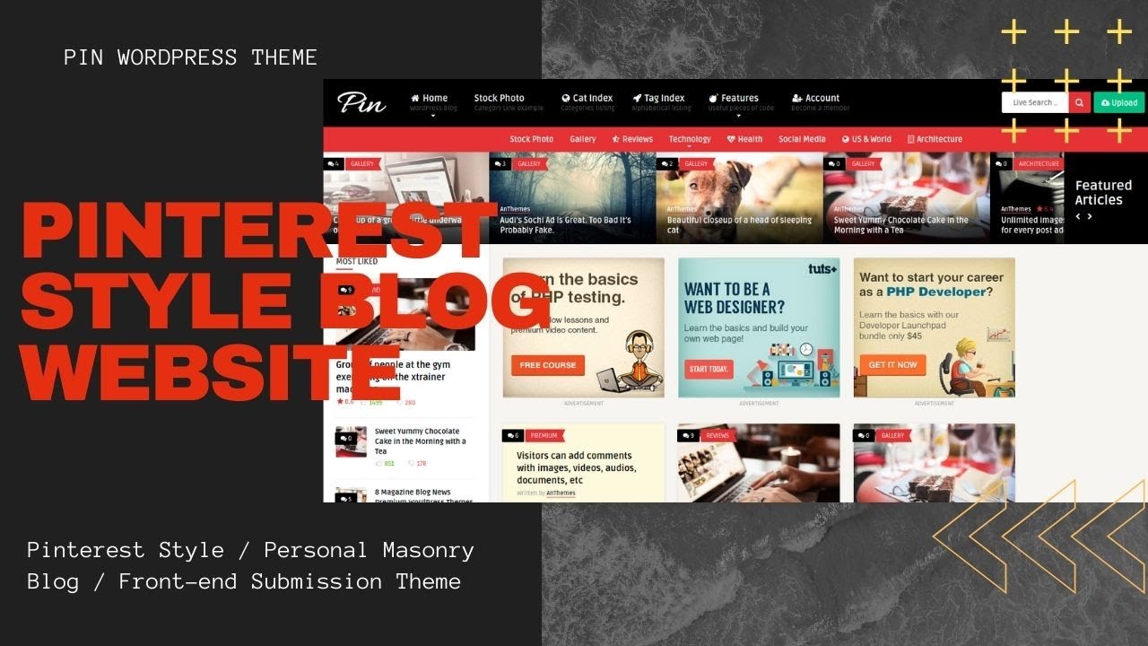 Pinterest Style  Personal Masonry Blog Website | Pin Front-end Submission WordPress Theme
