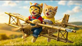 Echo Kitten Builds a Bamboo Airplane – Mama Cat Is So Proud!
