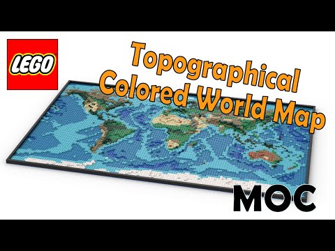 Lego MOC - Topographical Colored World Map - Digital Speed Build