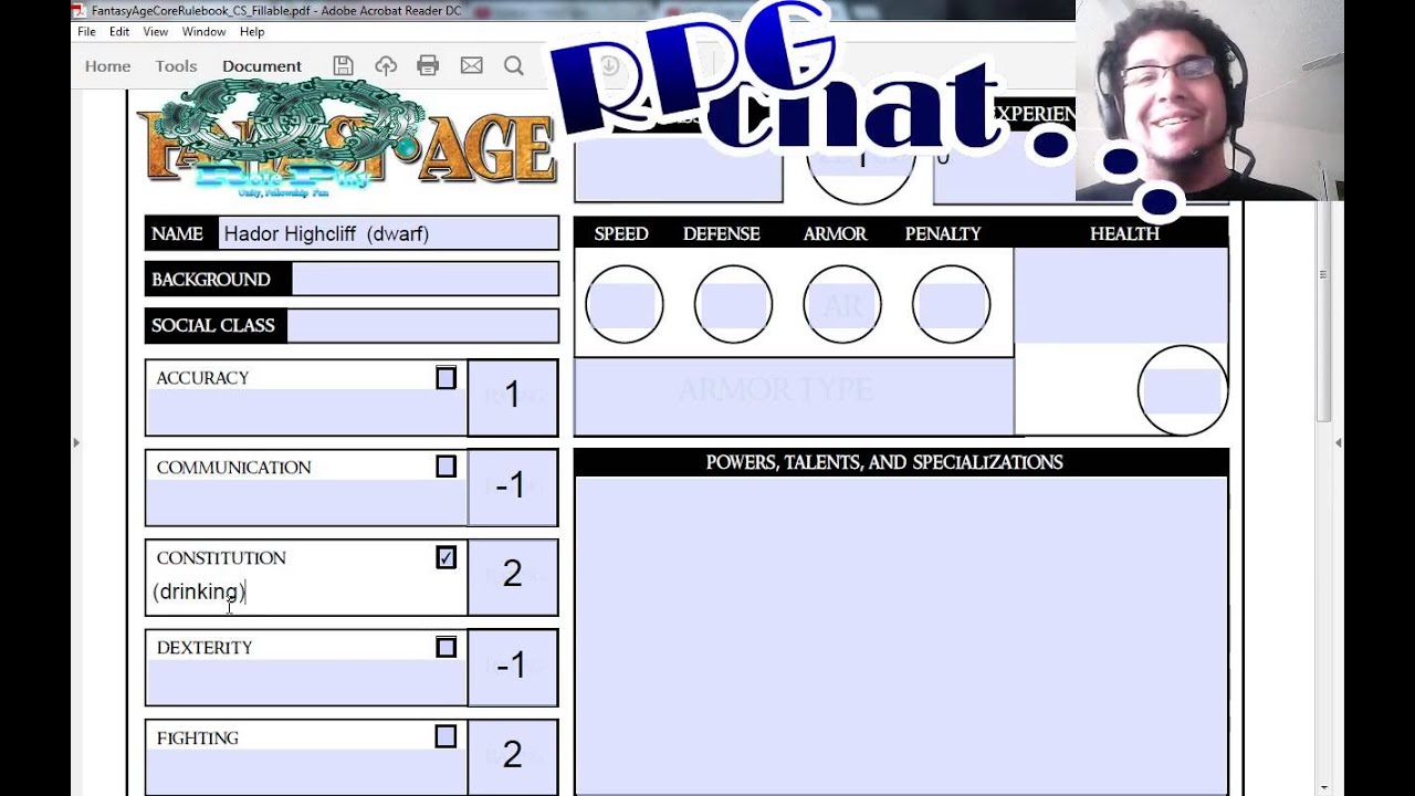 rpg chat creating our first fantasy age character youtube titansgrave character sheet