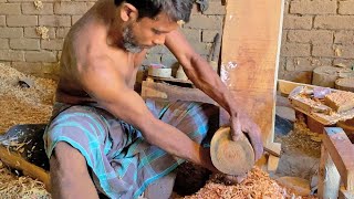 Skilled Hard Worker Carpenter Fast Making Log To Wooden Ashtray | Wood Carving Art