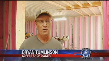 New coffee shop made of shipping containers under construction