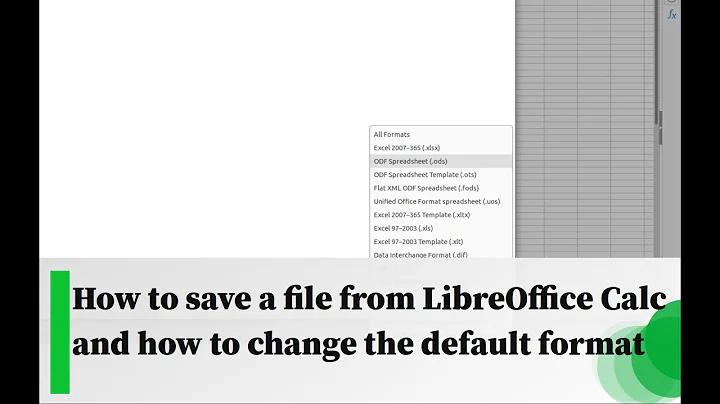 How to save a file in LibreOffice Calc and how to change the default format