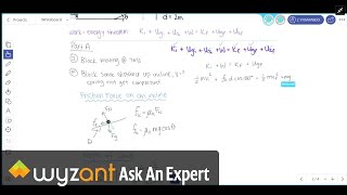 A block moves up a ramp and compresses a spring - work-energy theorem solution