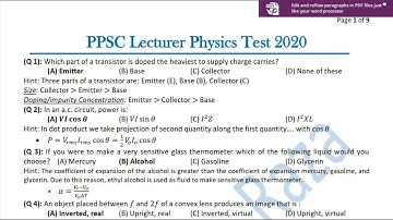 ppsc lecturer Physics |  past test 2020 | important MCQs | Physics test Preparation